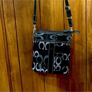 Black and Gray Coach Monogram cross body bag